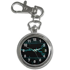 Blue Aqua Digital Art Circuitry Gray Black Artwork Abstract Geometry Key Chain Watches by Simbadda