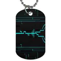 Blue Aqua Digital Art Circuitry Gray Black Artwork Abstract Geometry Dog Tag (one Side) by Simbadda