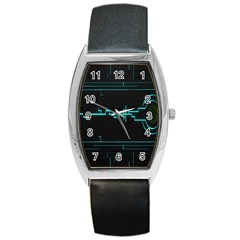 Blue Aqua Digital Art Circuitry Gray Black Artwork Abstract Geometry Barrel Style Metal Watch by Simbadda