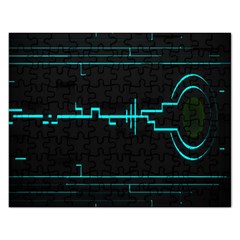 Blue Aqua Digital Art Circuitry Gray Black Artwork Abstract Geometry Rectangular Jigsaw Puzzl