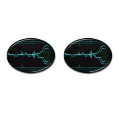 Blue Aqua Digital Art Circuitry Gray Black Artwork Abstract Geometry Cufflinks (oval) by Simbadda