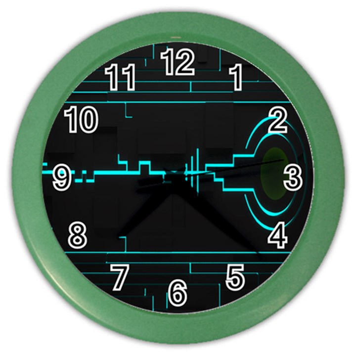 Blue Aqua Digital Art Circuitry Gray Black Artwork Abstract Geometry Color Wall Clocks