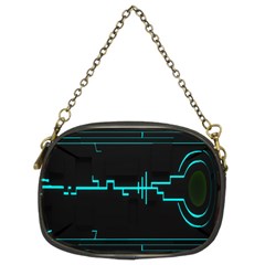 Blue Aqua Digital Art Circuitry Gray Black Artwork Abstract Geometry Chain Purses (two Sides)  by Simbadda