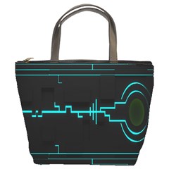 Blue Aqua Digital Art Circuitry Gray Black Artwork Abstract Geometry Bucket Bags by Simbadda