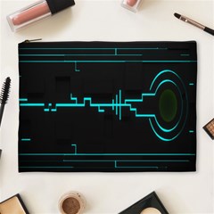 Blue Aqua Digital Art Circuitry Gray Black Artwork Abstract Geometry Cosmetic Bag (xl) by Simbadda