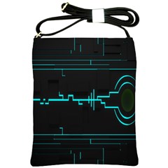 Blue Aqua Digital Art Circuitry Gray Black Artwork Abstract Geometry Shoulder Sling Bags