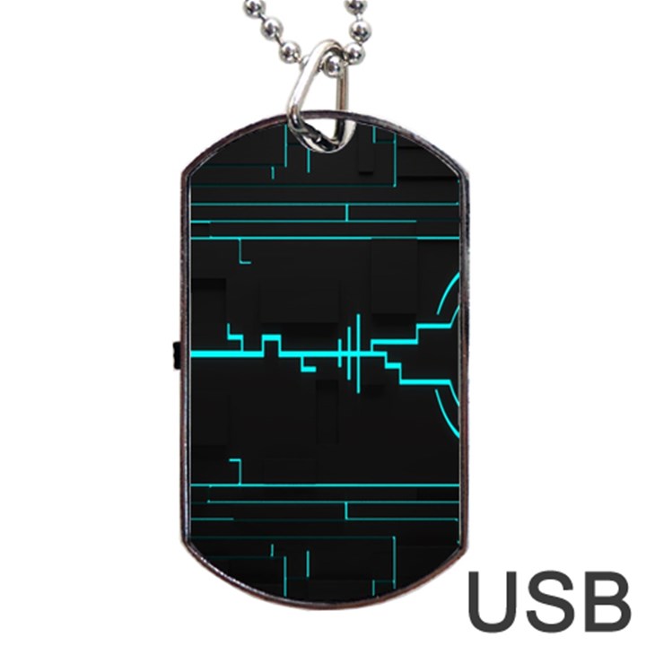 Blue Aqua Digital Art Circuitry Gray Black Artwork Abstract Geometry Dog Tag USB Flash (Two Sides)