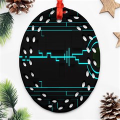 Blue Aqua Digital Art Circuitry Gray Black Artwork Abstract Geometry Ornament (Oval Filigree)