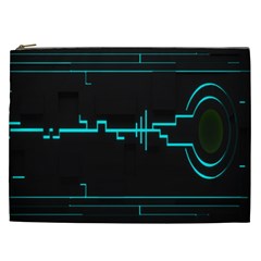 Blue Aqua Digital Art Circuitry Gray Black Artwork Abstract Geometry Cosmetic Bag (xxl)  by Simbadda