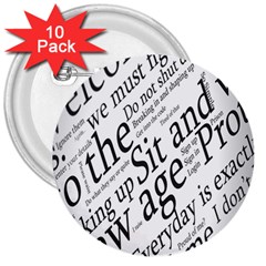 Abstract Minimalistic Text Typography Grayscale Focused Into Newspaper 3  Buttons (10 Pack)  by Simbadda