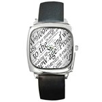 Abstract Minimalistic Text Typography Grayscale Focused Into Newspaper Square Metal Watch Front