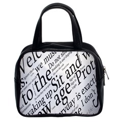 Abstract Minimalistic Text Typography Grayscale Focused Into Newspaper Classic Handbags (2 Sides) by Simbadda