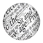 Abstract Minimalistic Text Typography Grayscale Focused Into Newspaper Round Filigree Ornament (Two Sides) Front