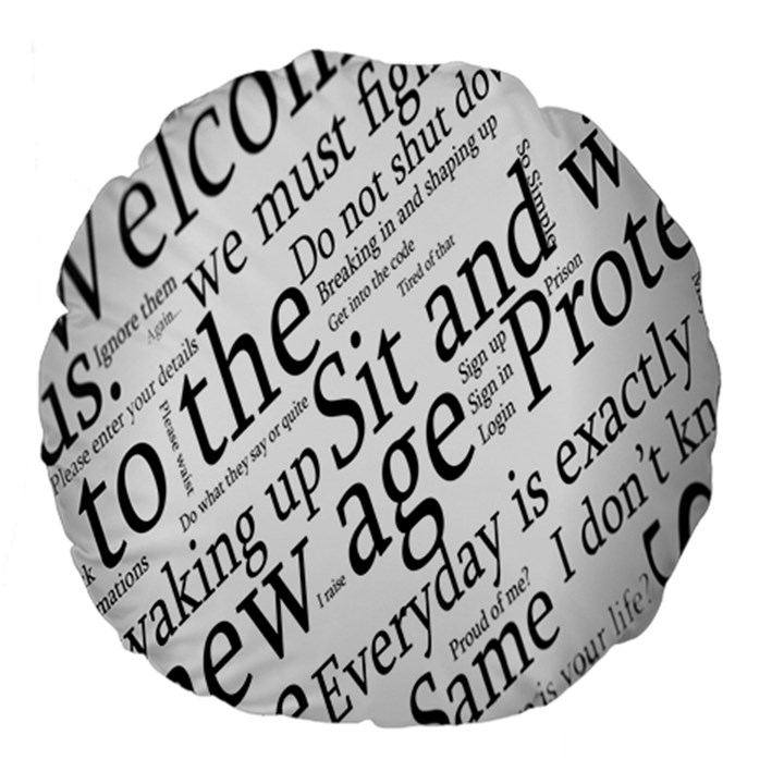 Abstract Minimalistic Text Typography Grayscale Focused Into Newspaper Large 18  Premium Flano Round Cushions