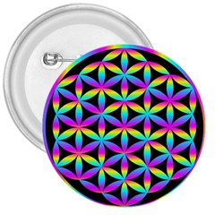 Flower Of Life Gradient Fill Black Circle Plain 3  Buttons by Simbadda