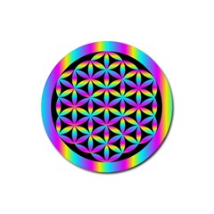 Flower Of Life Gradient Fill Black Circle Plain Rubber Round Coaster (4 Pack)  by Simbadda