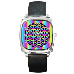 Flower Of Life Gradient Fill Black Circle Plain Square Metal Watch by Simbadda