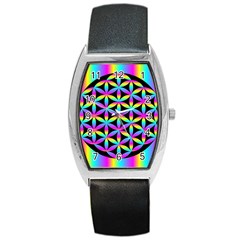 Flower Of Life Gradient Fill Black Circle Plain Barrel Style Metal Watch by Simbadda