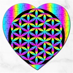 Flower Of Life Gradient Fill Black Circle Plain Jigsaw Puzzle (heart) by Simbadda