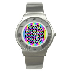 Flower Of Life Gradient Fill Black Circle Plain Stainless Steel Watch by Simbadda