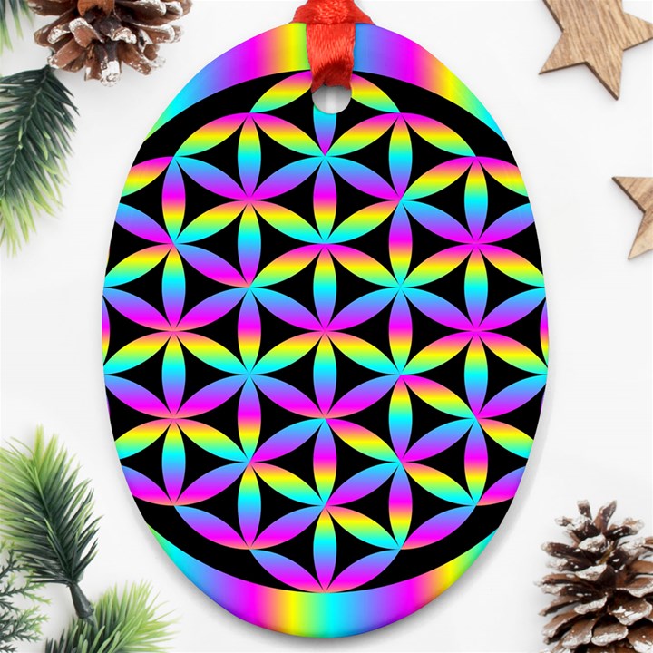 Flower Of Life Gradient Fill Black Circle Plain Oval Ornament (Two Sides)