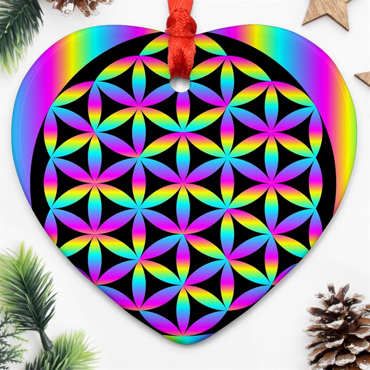 Flower Of Life Gradient Fill Black Circle Plain Heart Ornament (Two Sides)