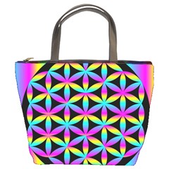 Flower Of Life Gradient Fill Black Circle Plain Bucket Bags by Simbadda