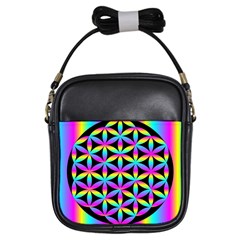 Flower Of Life Gradient Fill Black Circle Plain Girls Sling Bags by Simbadda