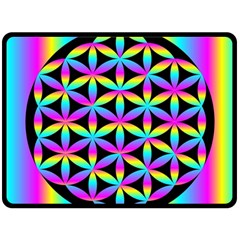 Flower Of Life Gradient Fill Black Circle Plain Fleece Blanket (large)  by Simbadda