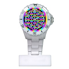 Flower Of Life Gradient Fill Black Circle Plain Plastic Nurses Watch by Simbadda