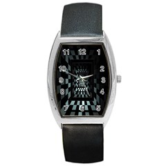 Optical Illusion Square Abstract Geometry Barrel Style Metal Watch