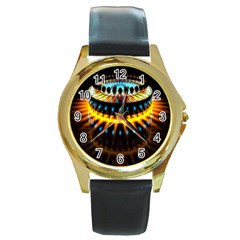 Abstract Led Lights Round Gold Metal Watch by Simbadda