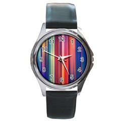 Texture Lines Vertical Lines Round Metal Watch