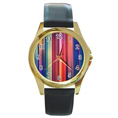 Texture Lines Vertical Lines Round Gold Metal Watch