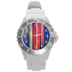 Texture Lines Vertical Lines Round Plastic Sport Watch (L)