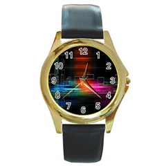 Abstract Binary Round Gold Metal Watch by Simbadda