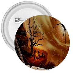 Digital Art Nature Spider Witch Spiderwebs Bricks Window Trees Fire Boiler Cliff Rock 3  Buttons by Simbadda