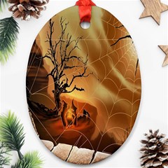 Digital Art Nature Spider Witch Spiderwebs Bricks Window Trees Fire Boiler Cliff Rock Ornament (oval) by Simbadda