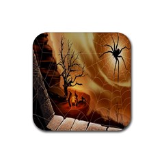 Digital Art Nature Spider Witch Spiderwebs Bricks Window Trees Fire Boiler Cliff Rock Rubber Coaster (square)  by Simbadda