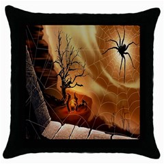 Digital Art Nature Spider Witch Spiderwebs Bricks Window Trees Fire Boiler Cliff Rock Throw Pillow Case (black) by Simbadda