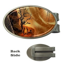 Digital Art Nature Spider Witch Spiderwebs Bricks Window Trees Fire Boiler Cliff Rock Money Clips (oval)  by Simbadda