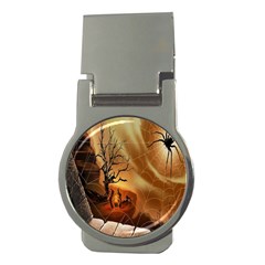 Digital Art Nature Spider Witch Spiderwebs Bricks Window Trees Fire Boiler Cliff Rock Money Clips (round)  by Simbadda