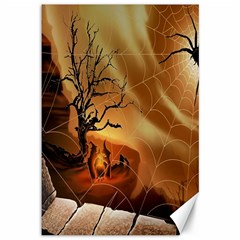 Digital Art Nature Spider Witch Spiderwebs Bricks Window Trees Fire Boiler Cliff Rock Canvas 12  X 18   by Simbadda