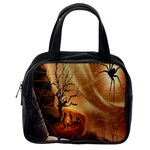 Digital Art Nature Spider Witch Spiderwebs Bricks Window Trees Fire Boiler Cliff Rock Classic Handbags (2 Sides) Back