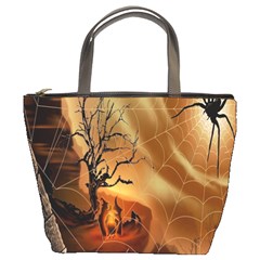 Digital Art Nature Spider Witch Spiderwebs Bricks Window Trees Fire Boiler Cliff Rock Bucket Bags by Simbadda