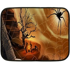 Digital Art Nature Spider Witch Spiderwebs Bricks Window Trees Fire Boiler Cliff Rock Double Sided Fleece Blanket (mini)  by Simbadda