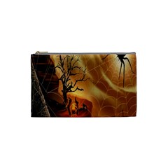 Digital Art Nature Spider Witch Spiderwebs Bricks Window Trees Fire Boiler Cliff Rock Cosmetic Bag (small)  by Simbadda