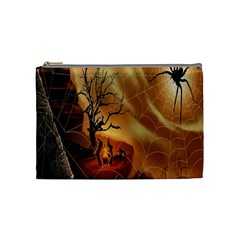 Digital Art Nature Spider Witch Spiderwebs Bricks Window Trees Fire Boiler Cliff Rock Cosmetic Bag (medium)  by Simbadda