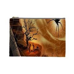 Digital Art Nature Spider Witch Spiderwebs Bricks Window Trees Fire Boiler Cliff Rock Cosmetic Bag (large)  by Simbadda