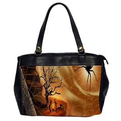 Digital Art Nature Spider Witch Spiderwebs Bricks Window Trees Fire Boiler Cliff Rock Office Handbags (2 Sides)  by Simbadda